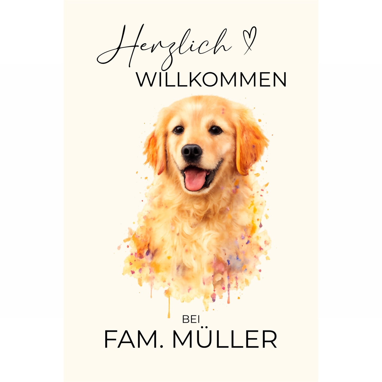 Herzlich Willkommen – Personalisiertes Hundeschild mit Familienname