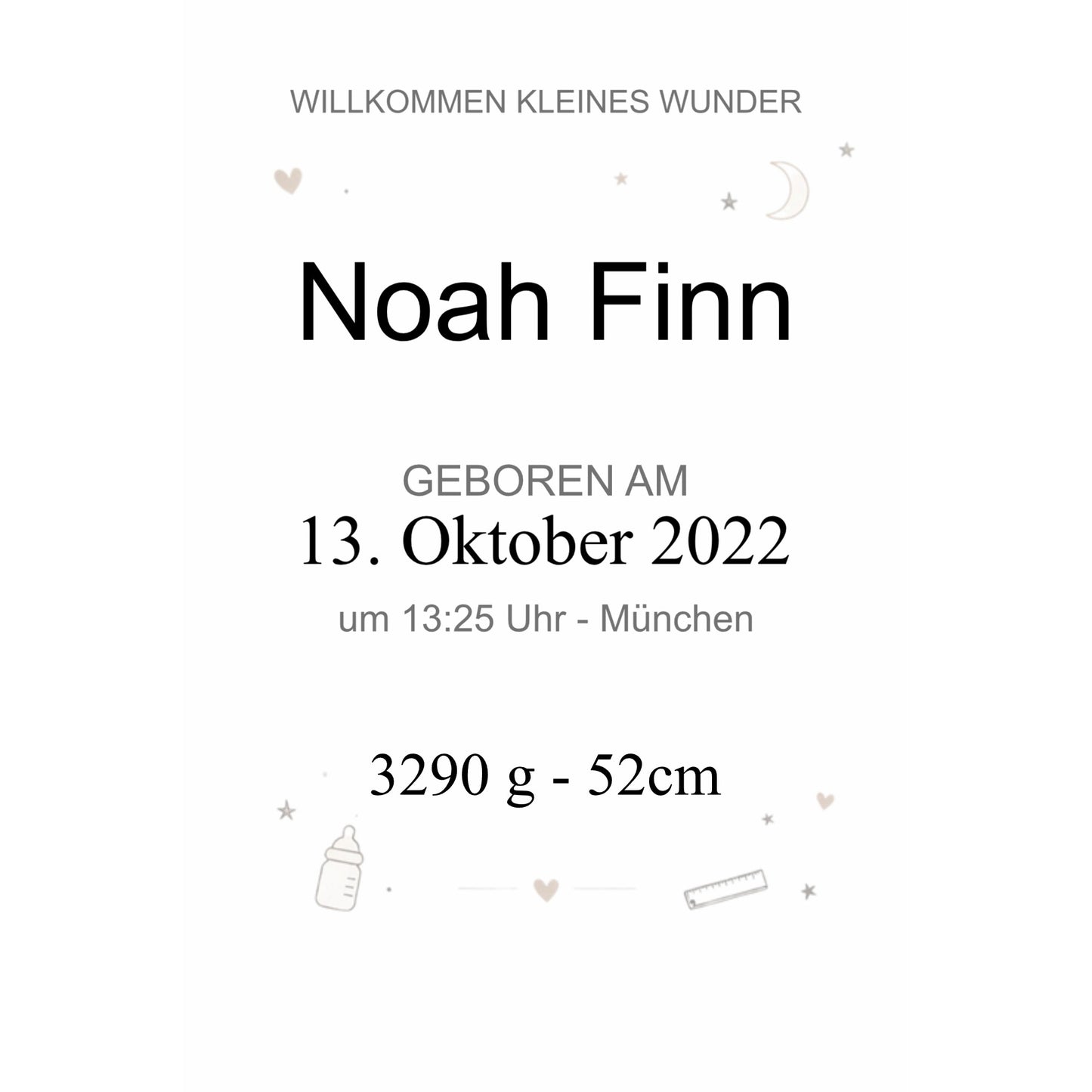 Baby Geburts Schild Modell Noah – Minimalistisch & personalisiert