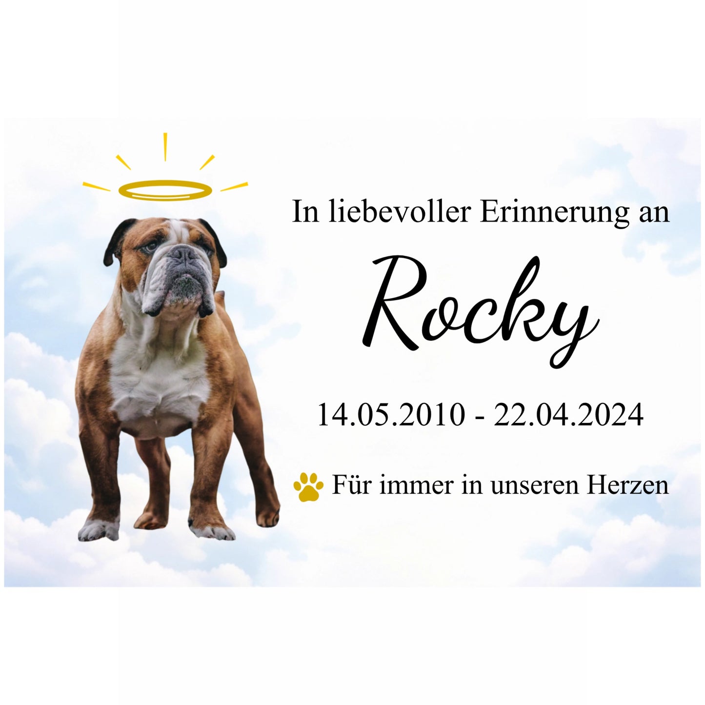 Gedenkschild für Hunde Modell Rocky – Personalisiert mit Bild & Namen