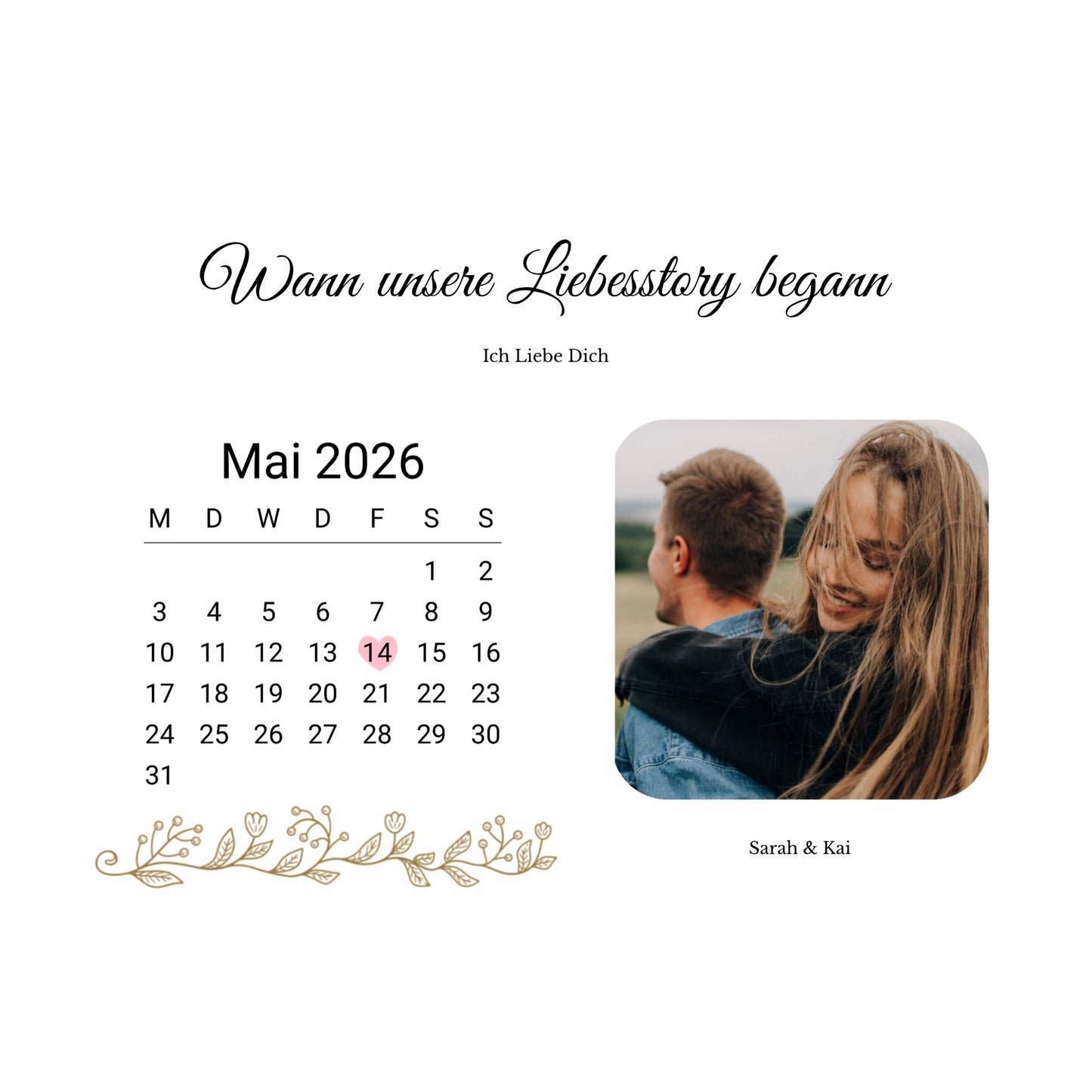 Personalisierter Kennenlern Kalender – Unser Liebesmoment auf Alu Weiß