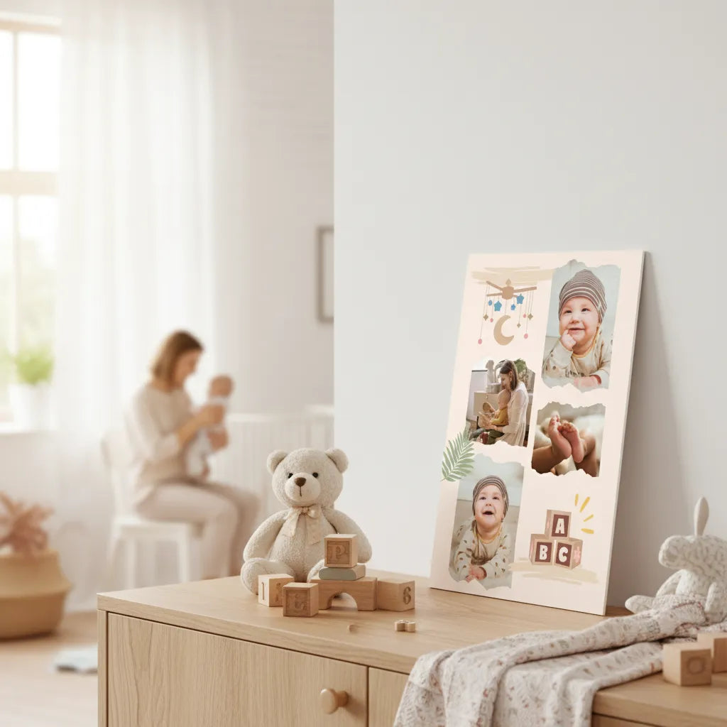 Baby Foto Collage Schild Modell Leo – Personalisiert mit deinen Lieblingsmomenten
