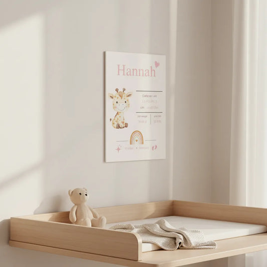Baby Geburts Schild Modell Hannah – Personalisiert mit Name & Geburtsdaten