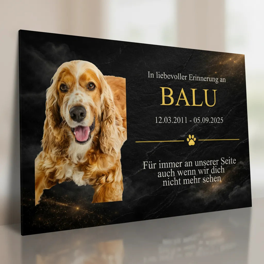 Gedenkschild Hund Modell Aureo – Personalisiert mit Foto, Namen & Datum