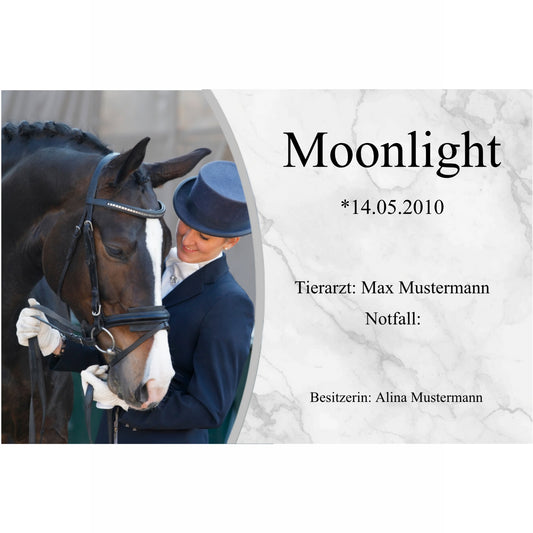 Personalisiertes Boxenschild Pferd – Premium Marmor Design mit Foto