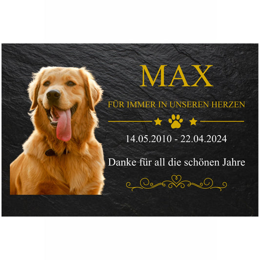 Gedenkschild Hund Modell Nero – Personalisiert mit Foto, Namen & Datum