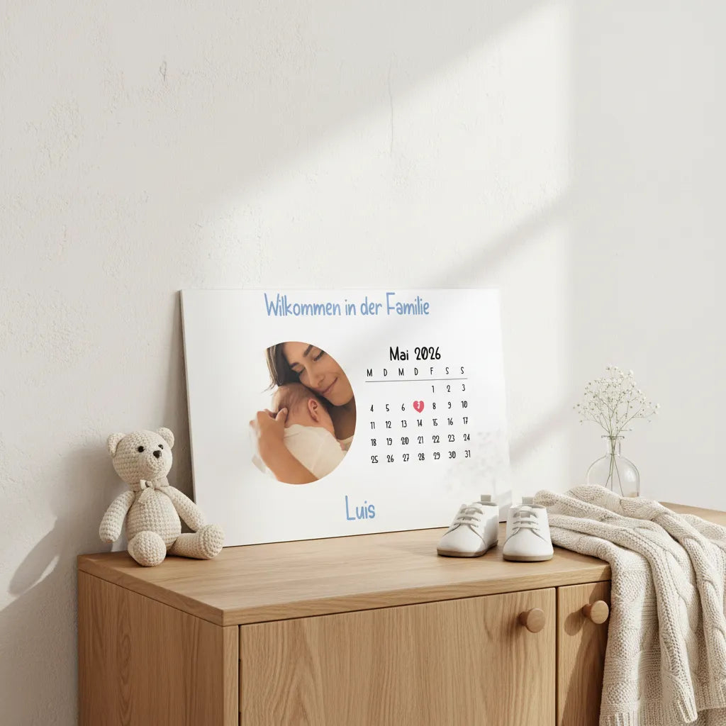 Personalisierter Baby Kalender mit Foto – Willkommen in der Familie