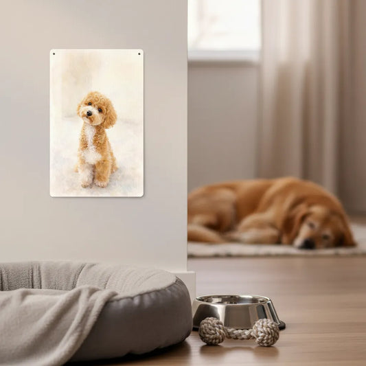Personalisiertes Hunde-Schild im Aquarell-Stil – Dein Foto als liebevolles Kunstwerk