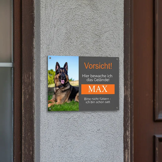 Warnschild Hund Modell Max – Personalisiert mit Foto & Namen