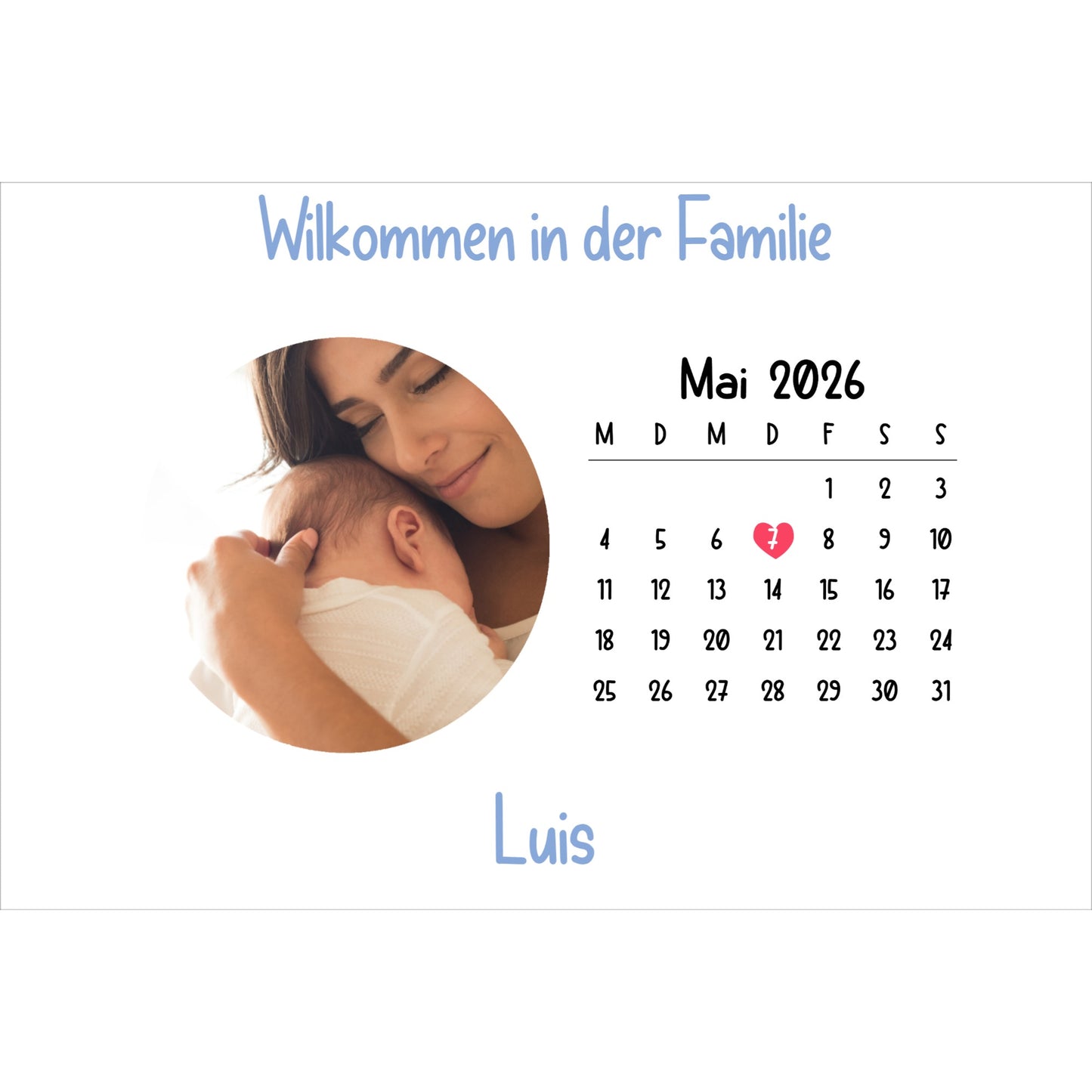Personalisierter Baby Kalender mit Foto – Willkommen in der Familie