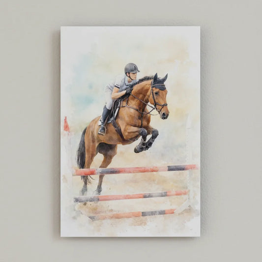 Personalisiertes Pferde-Schild im Aquarell-Stil – Dein Foto als kunstvolles Reitmotiv