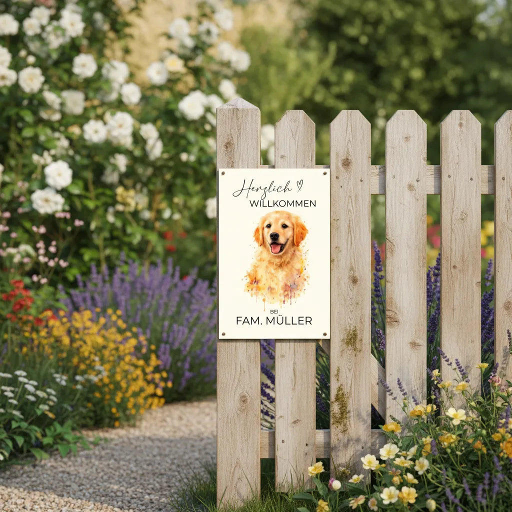 Herzlich Willkommen – Personalisiertes Hundeschild mit Familienname
