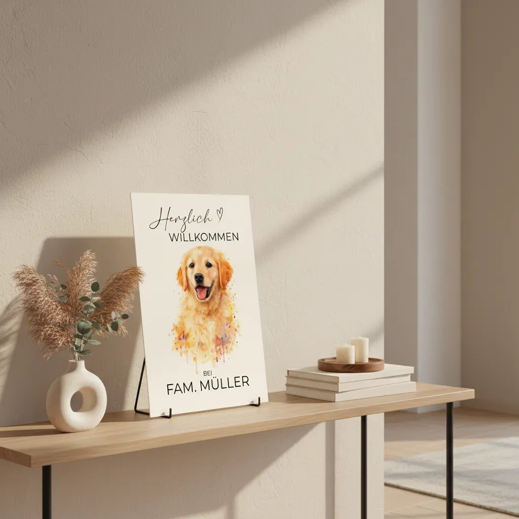 Herzlich Willkommen – Personalisiertes Hundeschild mit Familienname