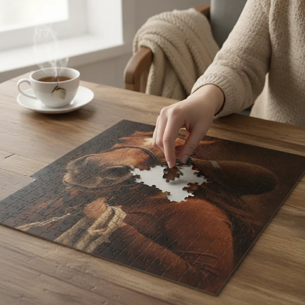 Reiterliebe – Personalisiertes Pferde Puzzle im Ölmalerei Stil