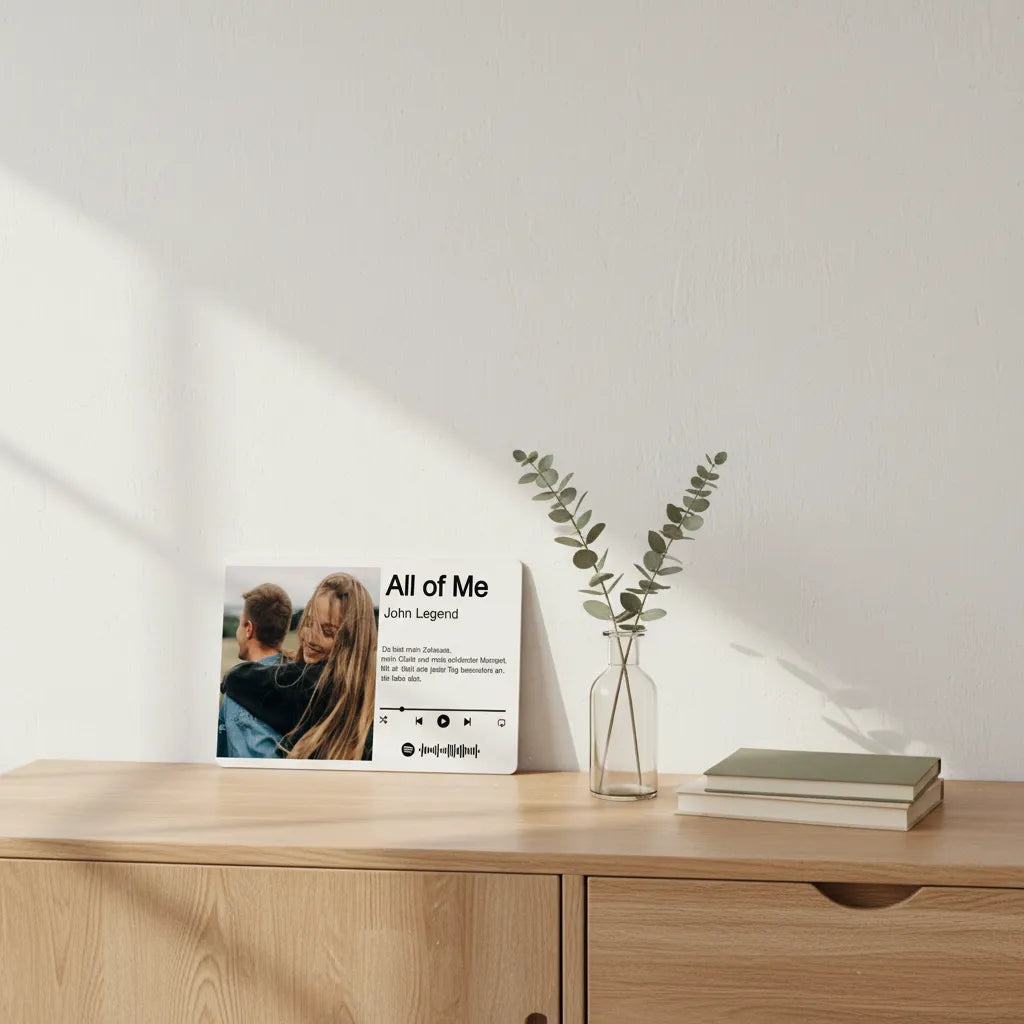 Personalisierter Song QR Code mit Foto – Euer Lieblingslied auf Alu Weiß
