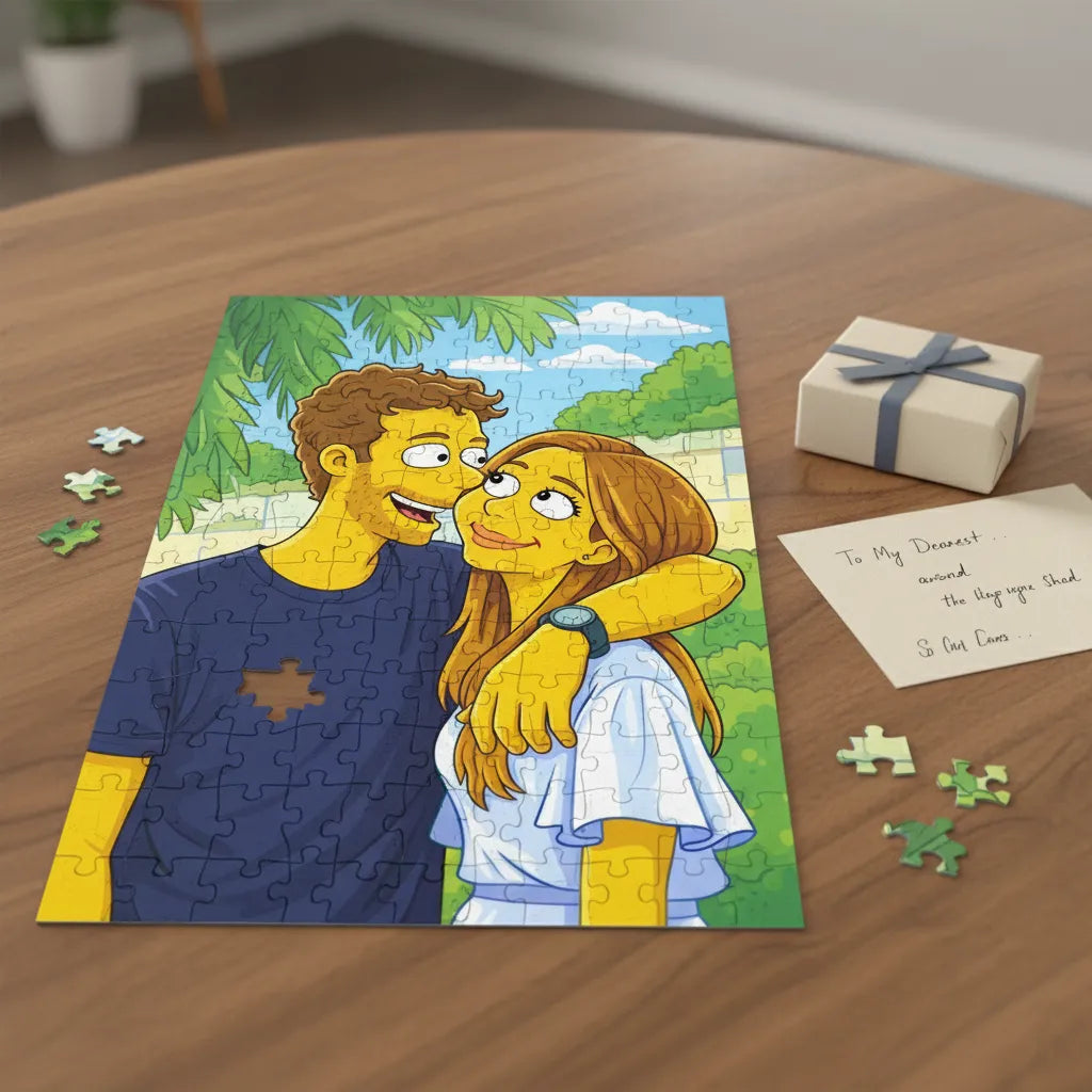 Individuelles Cartoon Paar Puzzle – Personalisiertes Fotopuzzle im Comic Stil