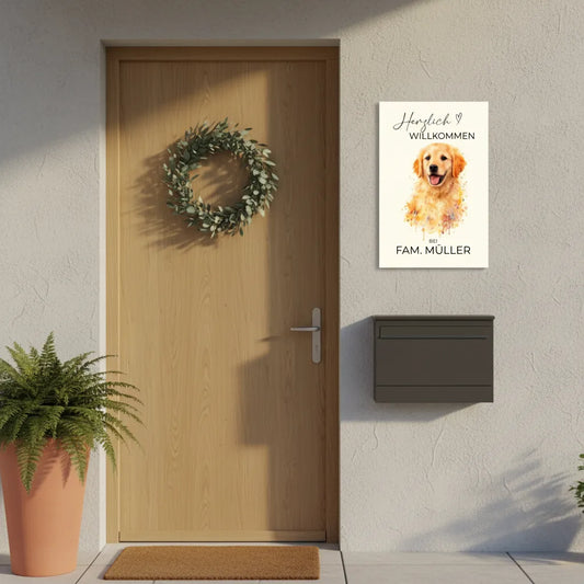 Herzlich Willkommen – Personalisiertes Hundeschild mit Familienname