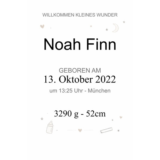 Baby Geburts Schild Modell Noah – Minimalistisch & personalisiert