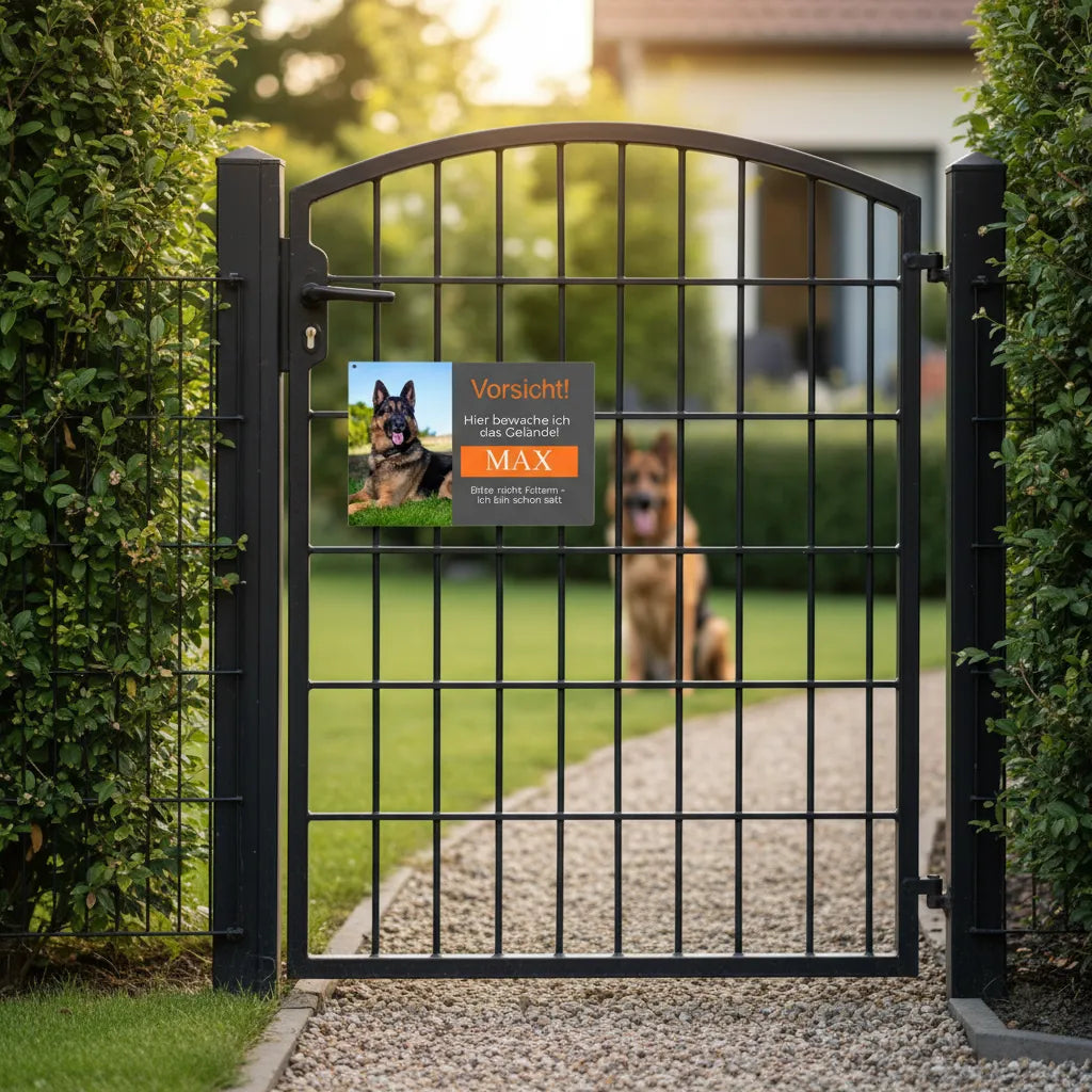 Warnschild Hund Modell Max – Personalisiert mit Foto & Namen
