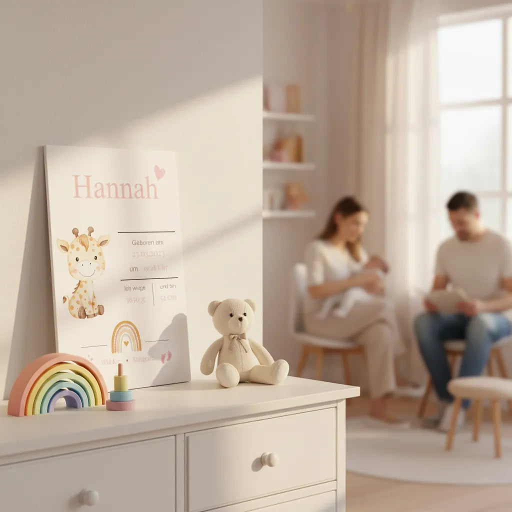 Baby Geburts Schild Modell Hannah – Personalisiert mit Name & Geburtsdaten