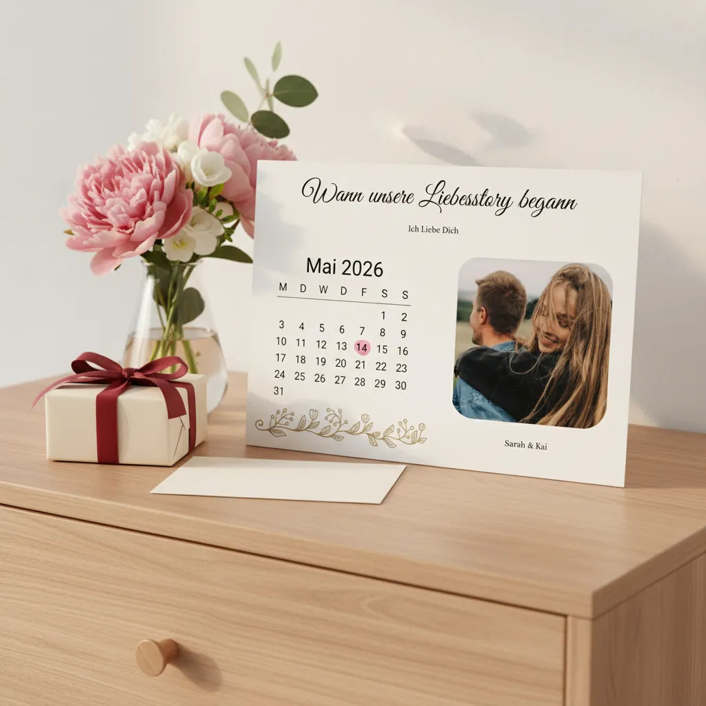 Personalisierter Kennenlern Kalender – Unser Liebesmoment auf Alu Weiß
