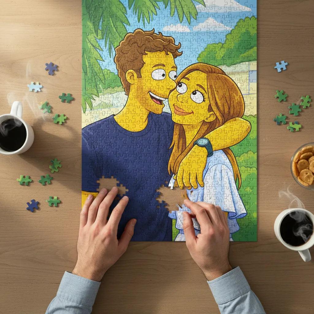 Individuelles Cartoon Paar Puzzle – Personalisiertes Fotopuzzle im Comic Stil