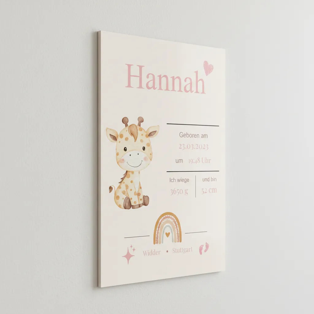Baby Geburts Schild Modell Hannah – Personalisiert mit Name & Geburtsdaten