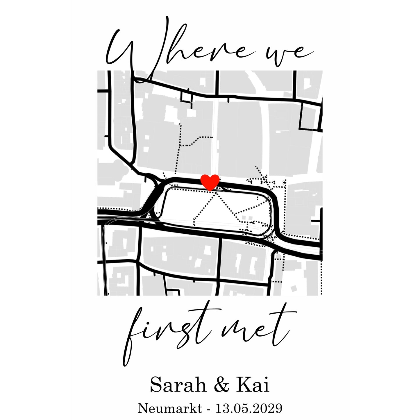 Where We First Met – Personalisierte Stadtkarte mit Foto & Datum