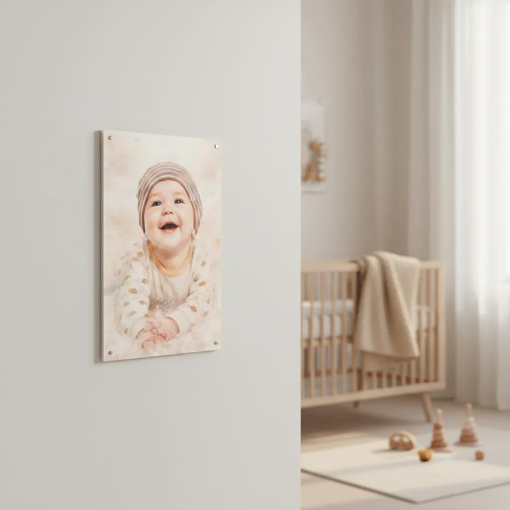 Personalisiertes Baby-Schild im Aquarell-Stil – Dein Foto als liebevolles Kunstwerk