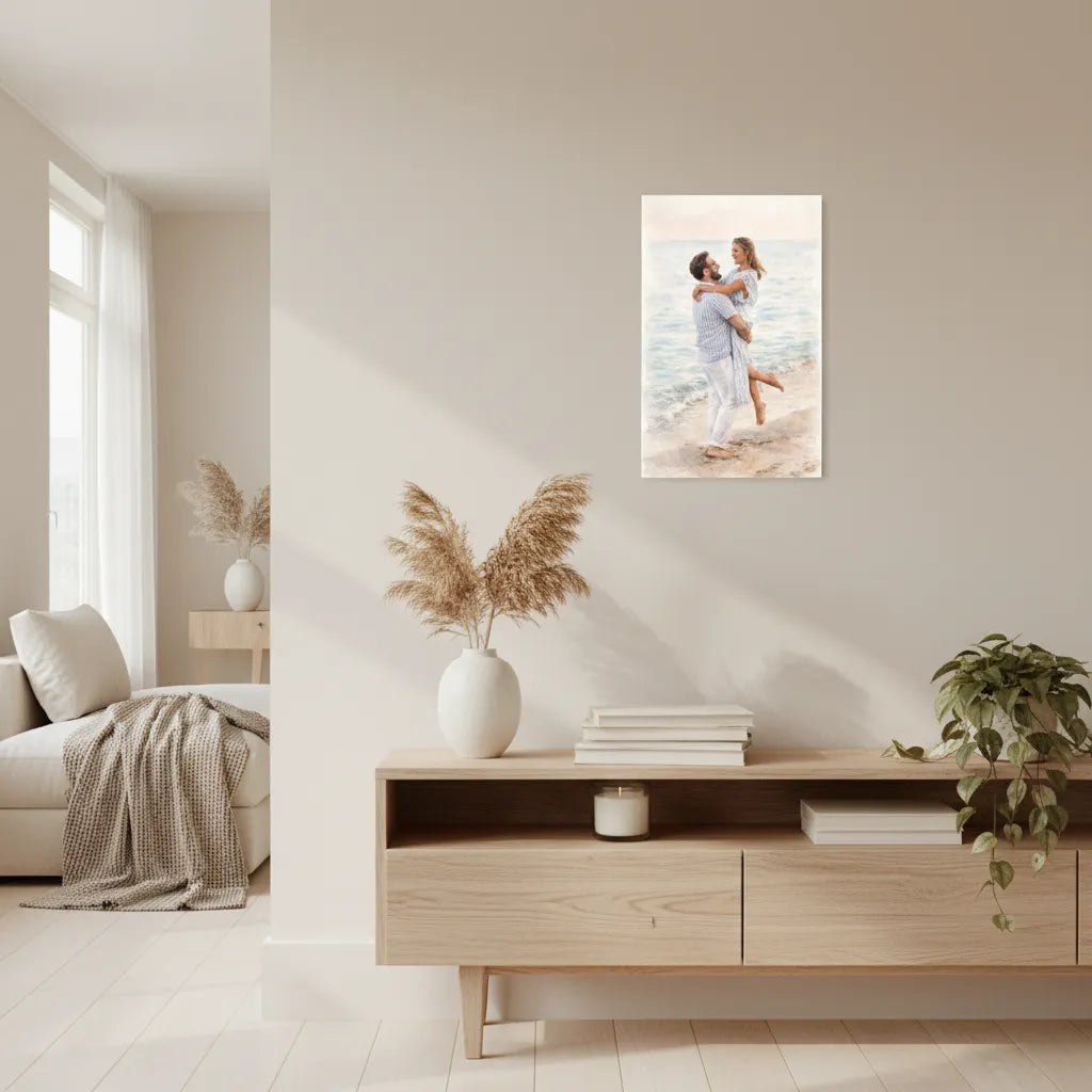 Personalisiertes Paar-Schild im Aquarell-Stil – Dein Foto als sanftes Kunstwerk