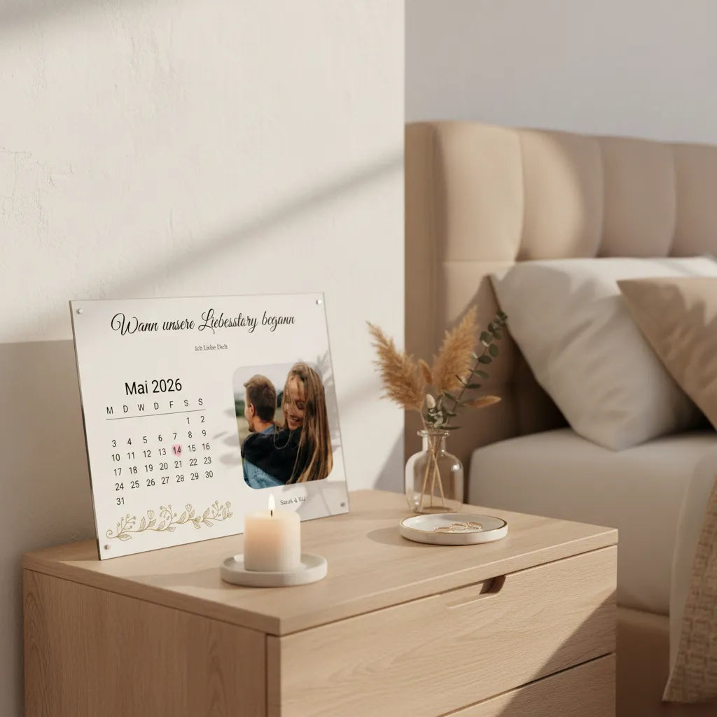 Personalisierter Kennenlern Kalender – Unser Liebesmoment auf Alu Weiß