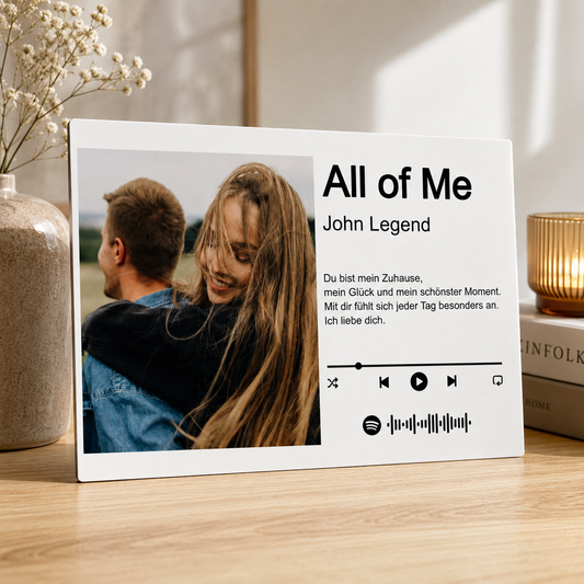 Personalisierter Song QR Code mit Foto – Euer Lieblingslied auf Alu Weiß