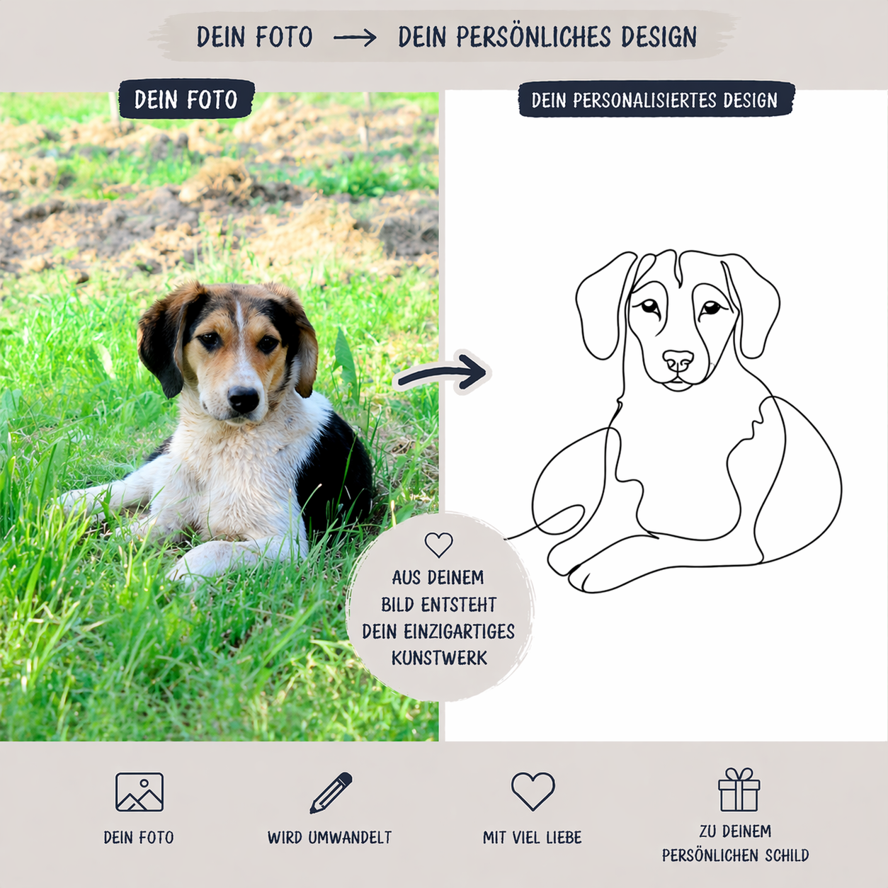 Personalisiertes Hunde-Schild im Line Art Stil – Dein Foto als minimalistisches Kunstwerk