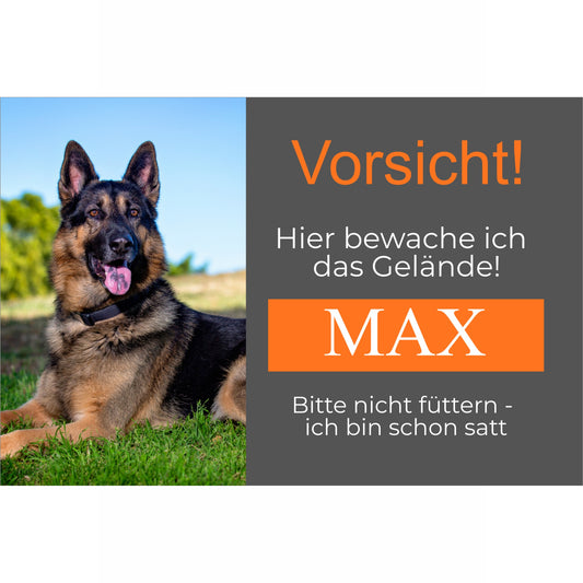 Warnschild Hund Modell Max – Personalisiert mit Foto & Namen