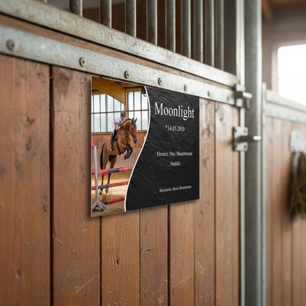 Personalisiertes Boxenschild Pferd – Premium Stall-Schild mit Foto