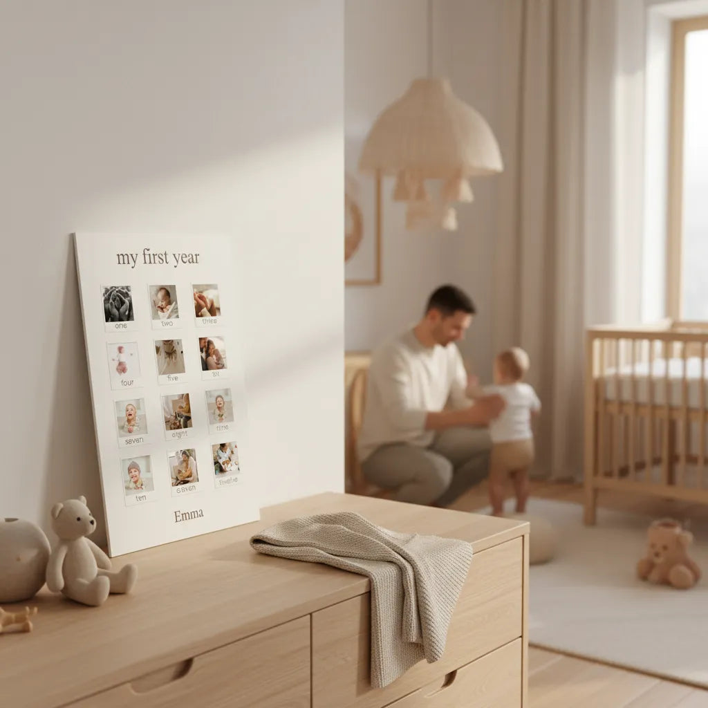 Baby Meilenstein Schild Modell Emma – Dein erstes Jahr in 12 Bildern