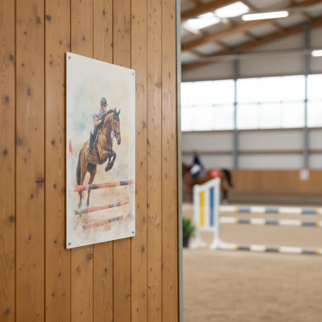 Personalisiertes Pferde-Schild im Aquarell-Stil – Dein Foto als kunstvolles Reitmotiv
