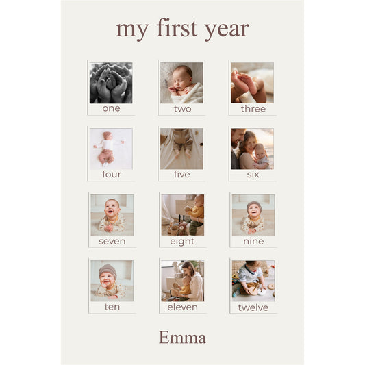 Baby Meilenstein Schild Modell Emma – Dein erstes Jahr in 12 Bildern