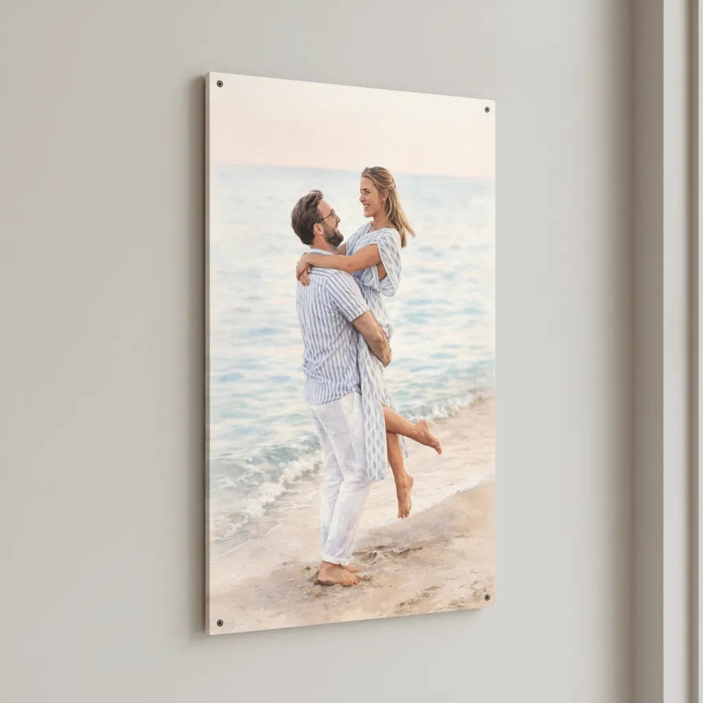 Personalisiertes Paar-Schild im Aquarell-Stil – Dein Foto als sanftes Kunstwerk