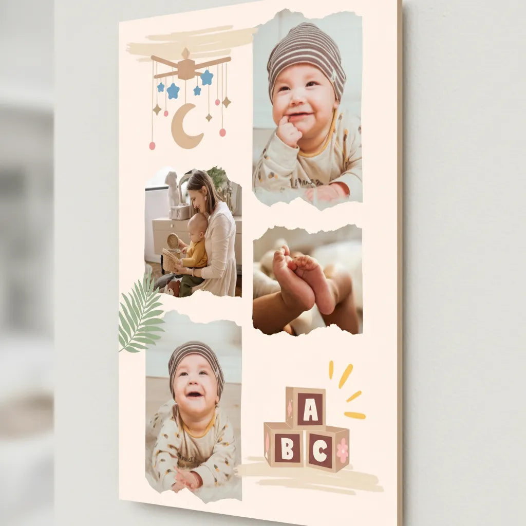 Baby Foto Collage Schild Modell Leo – Personalisiert mit deinen Lieblingsmomenten