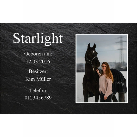 Boxenschild Pferd personalisiert – Schiefer Design mit Foto & Namen
